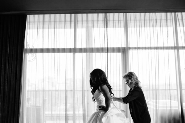 Bride getting ready in Hotel Zaza's Black Label suite